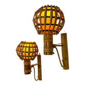 Pair of mid-century rattan wall sconces, Italy 1970s