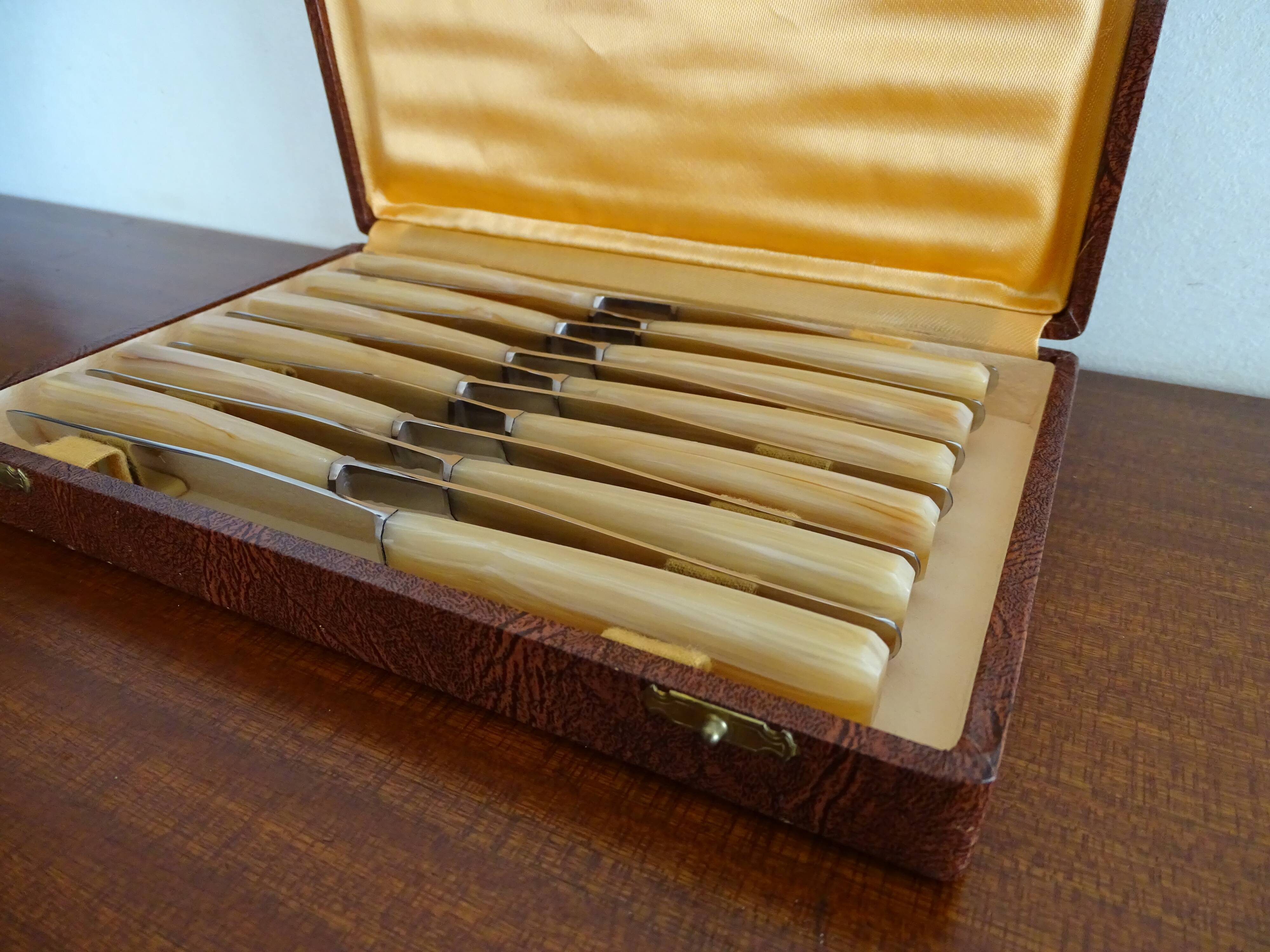 12 couteaux anciens inox vintage en écrin