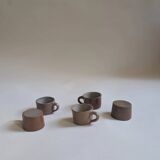 Set of 5 brown stoneware cups