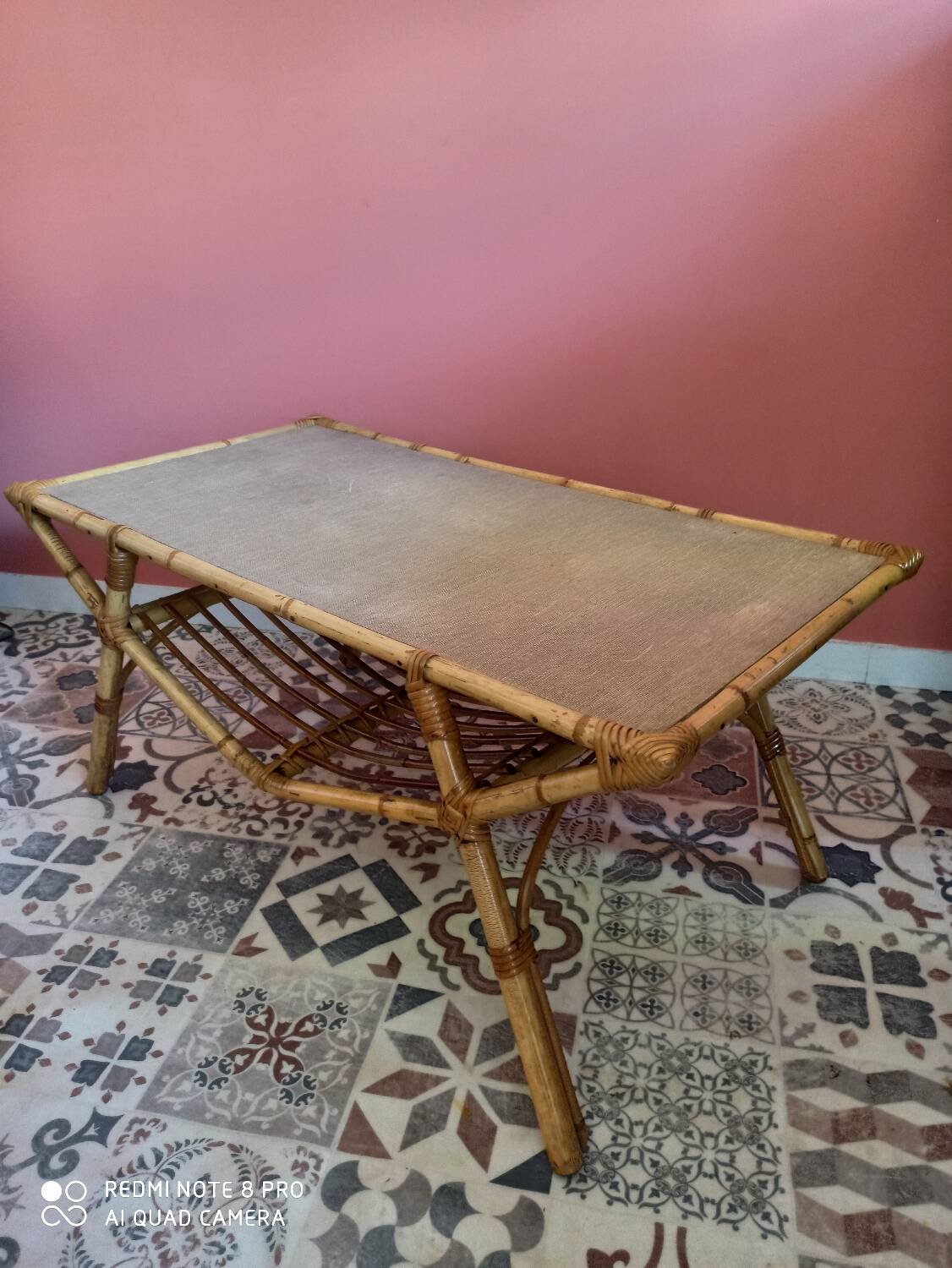 Table basse vintage en rotin