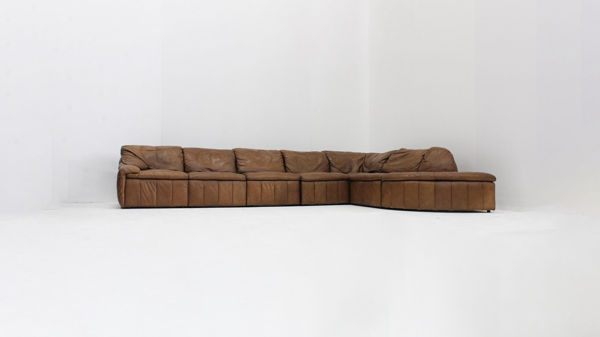 Vintage brown leather modular sofa from Laauser, set of 7