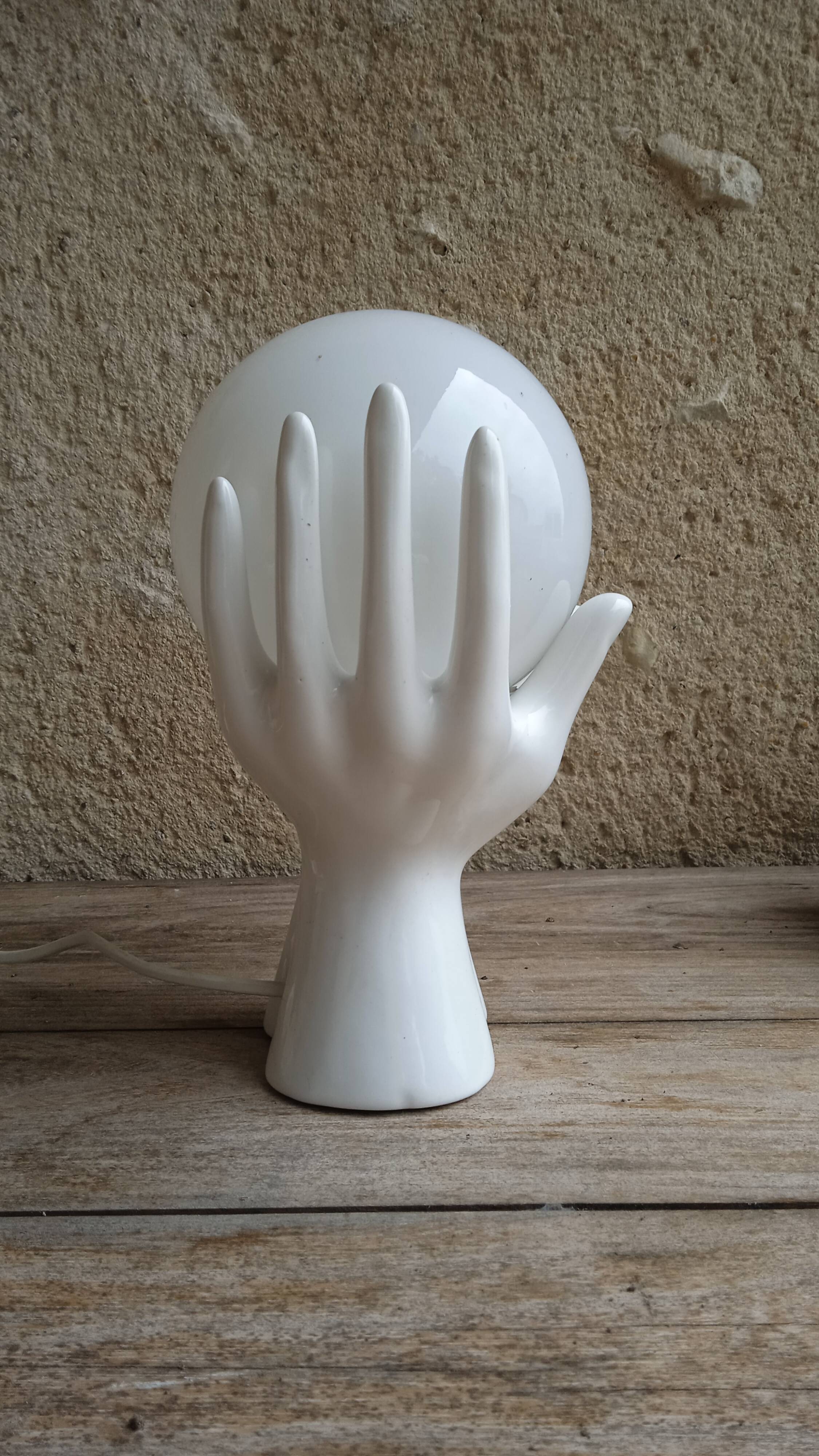 White ceramic and glass hand lamp