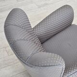 1950s, Danish armchair, furniture fabric, carved oak wood.