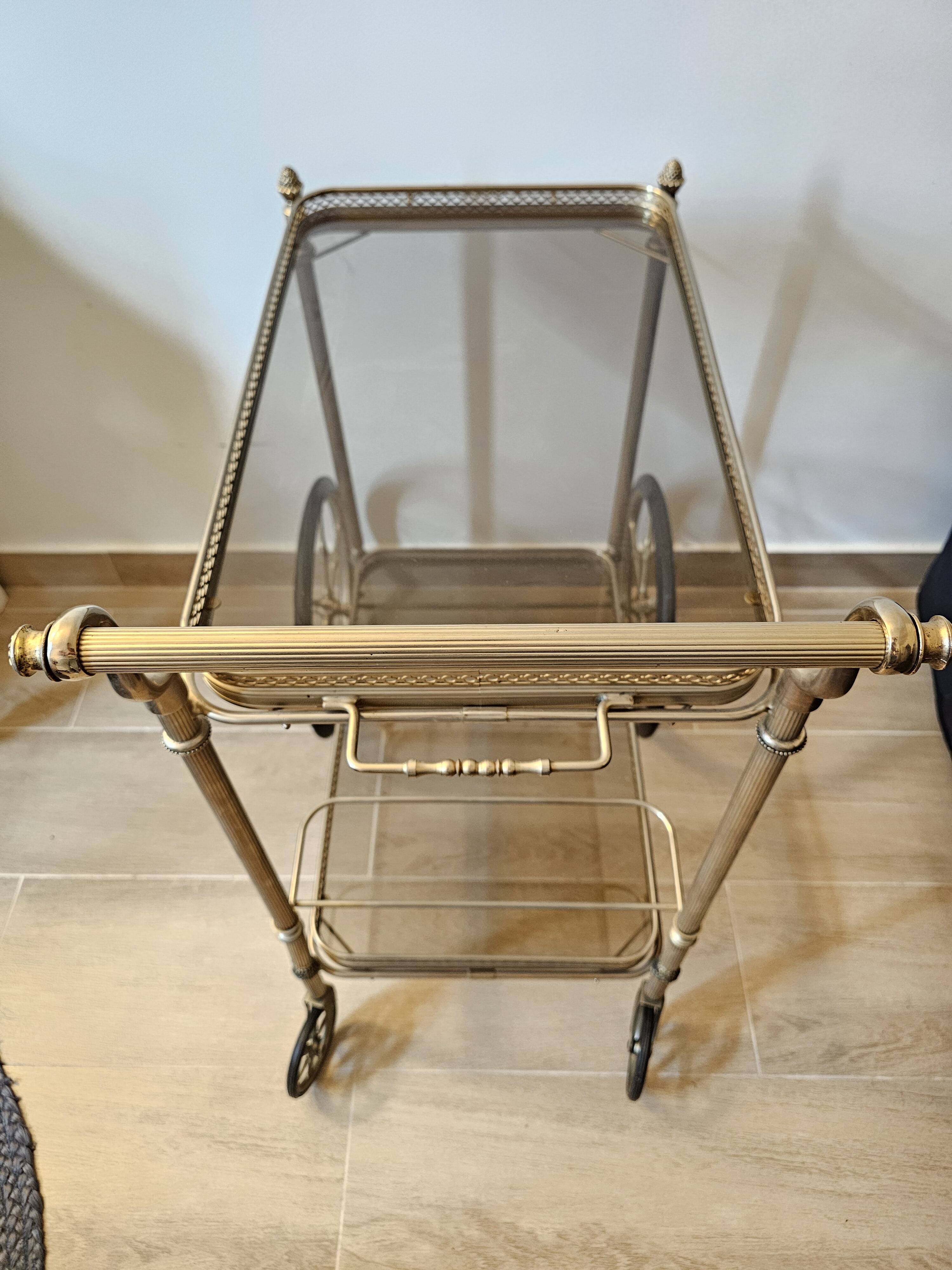 Desserte roulante vintage en laiton – Style Maison Jansen
