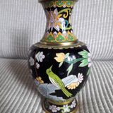 Vintage cloisonné enamel vase with floral and bird decoration