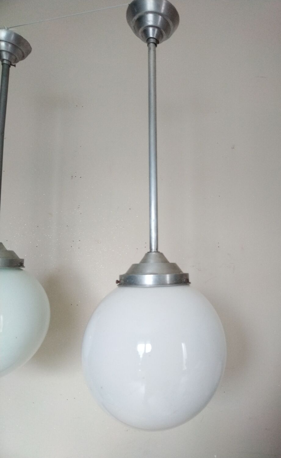 Pair suspensions ball opaline art deco