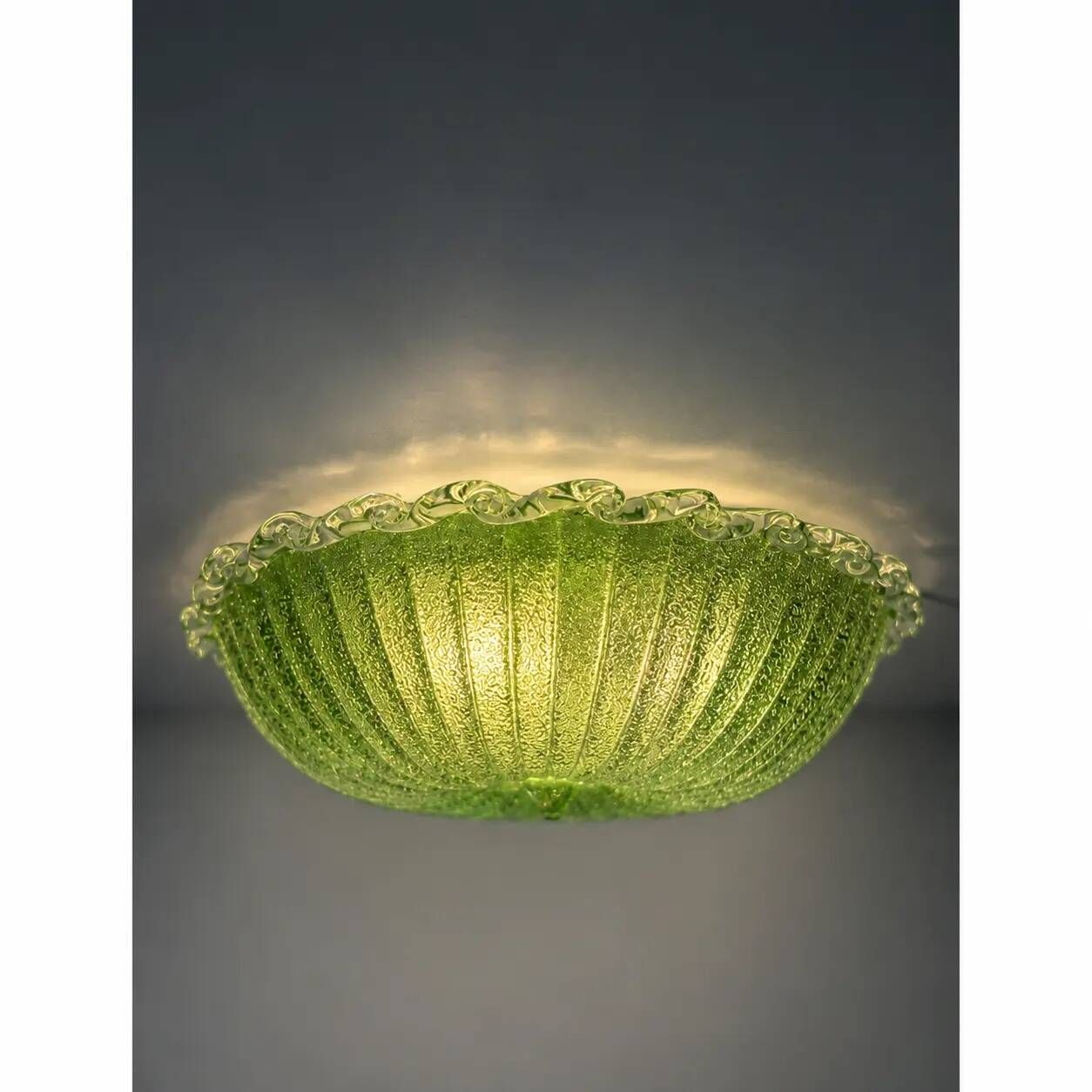 Green Murano Glass Italian Graniglia" Budino" Flush Mount in 70' Style