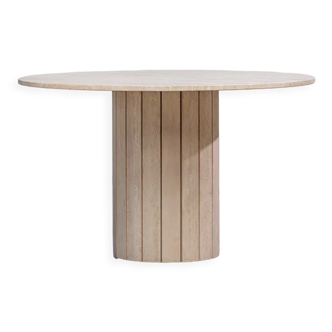 Table de salle à manger modernist circulaire en travertin 1970