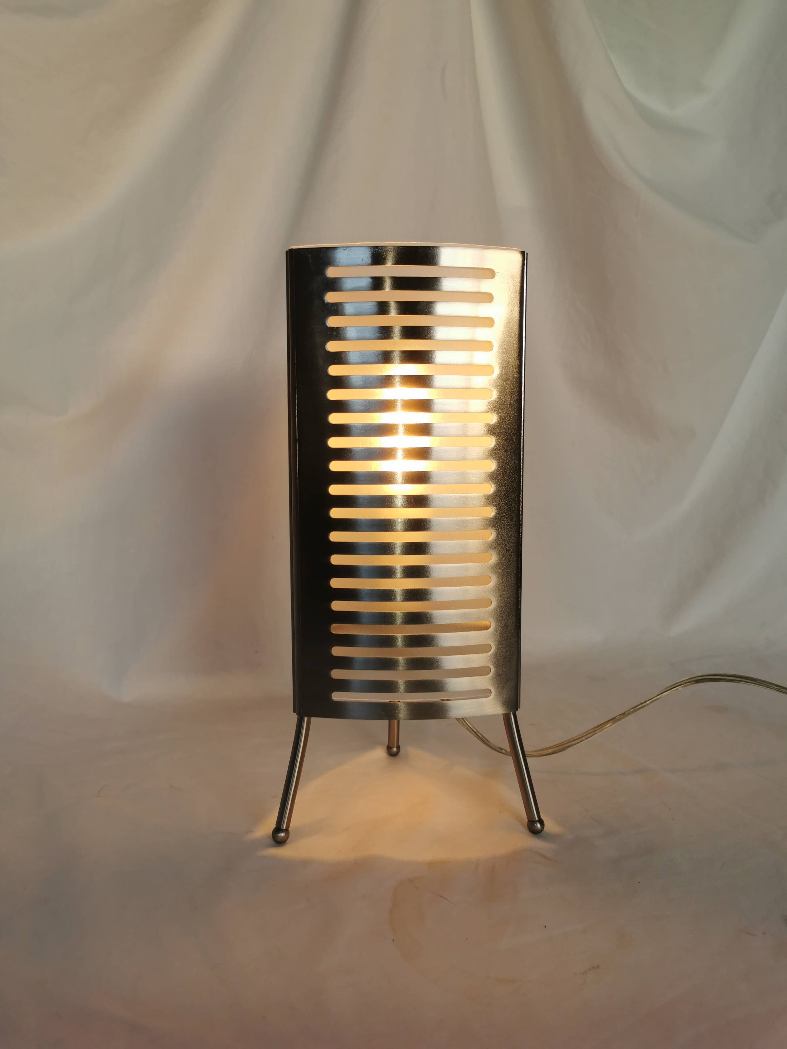 Openwork stainless steel table lamp, Sweden, 1990