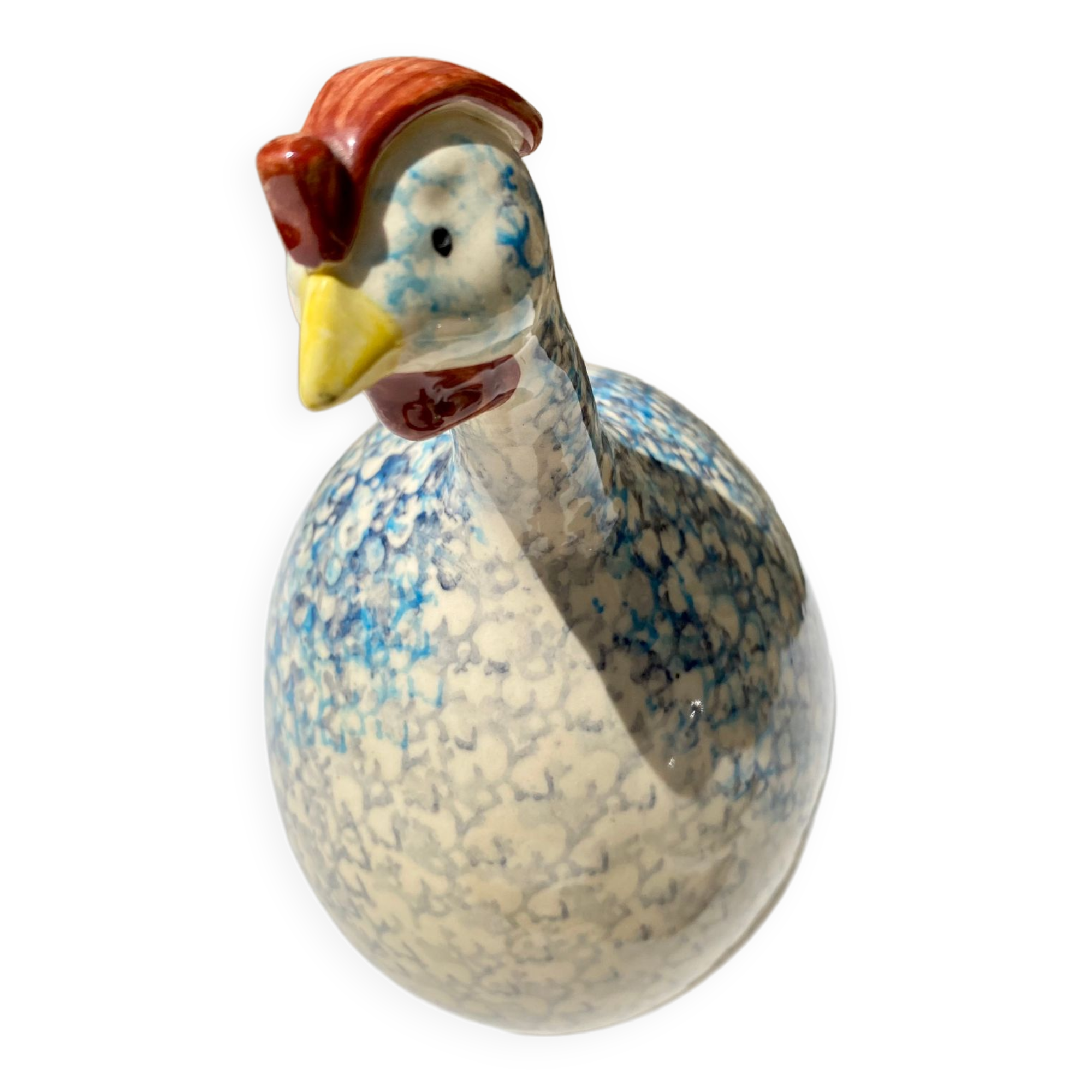 Signed ceramic hen and guinea fowl