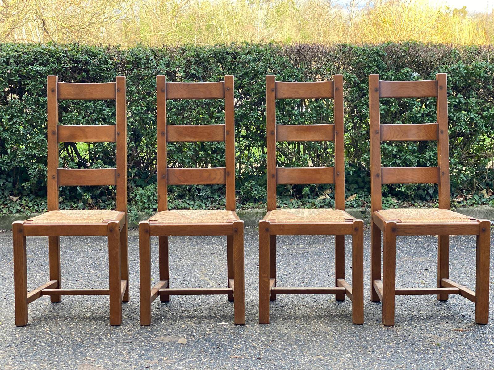 4 Vintage Farmhouse Style Solid Wood Straw Dining Chairs