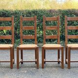 4 Vintage Farmhouse Style Solid Wood Straw Dining Chairs