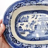 Old Rectangular Hollow Dish In English Earthenware 19th Chinese Decor Blue Willow