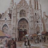 Aquarelle Senlis première moitié XXème