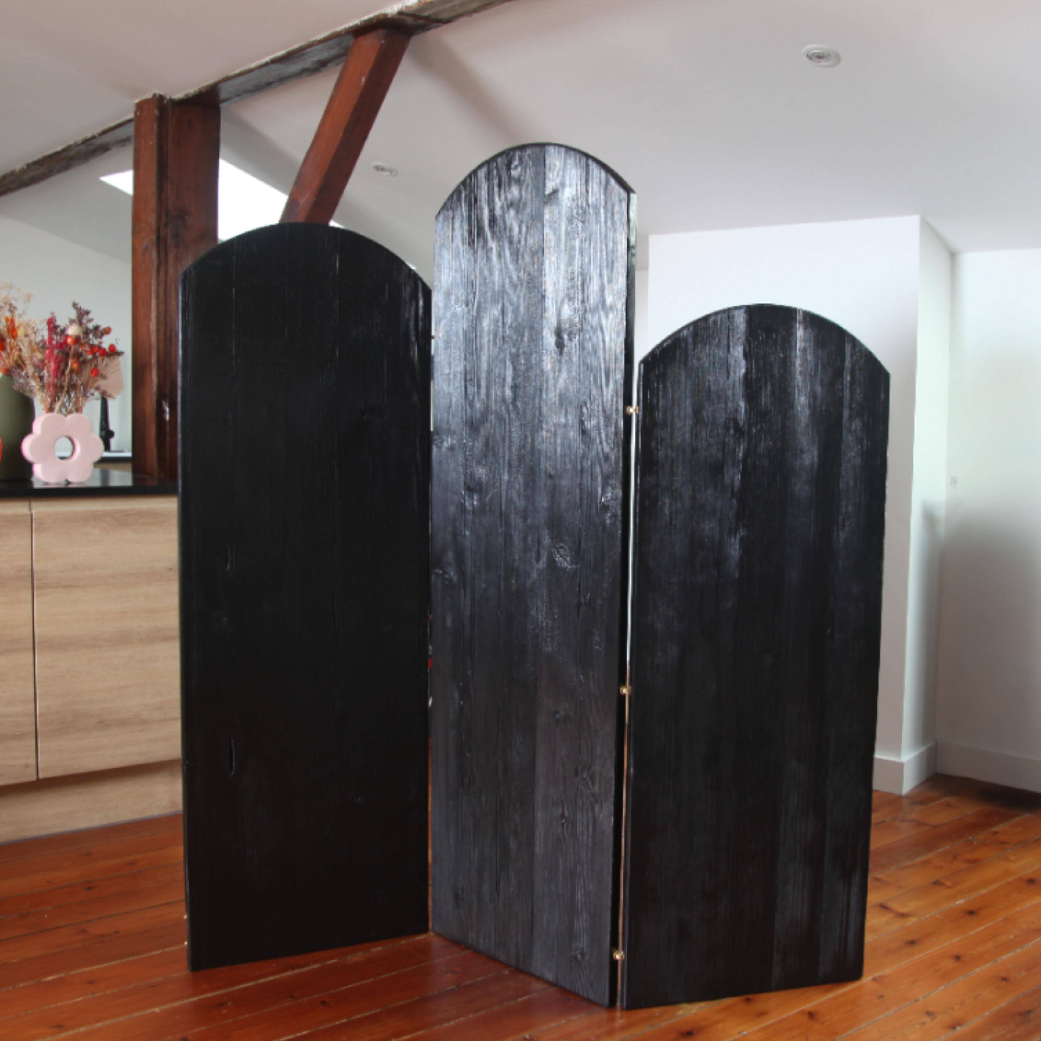 Burnt wood screen unique piece