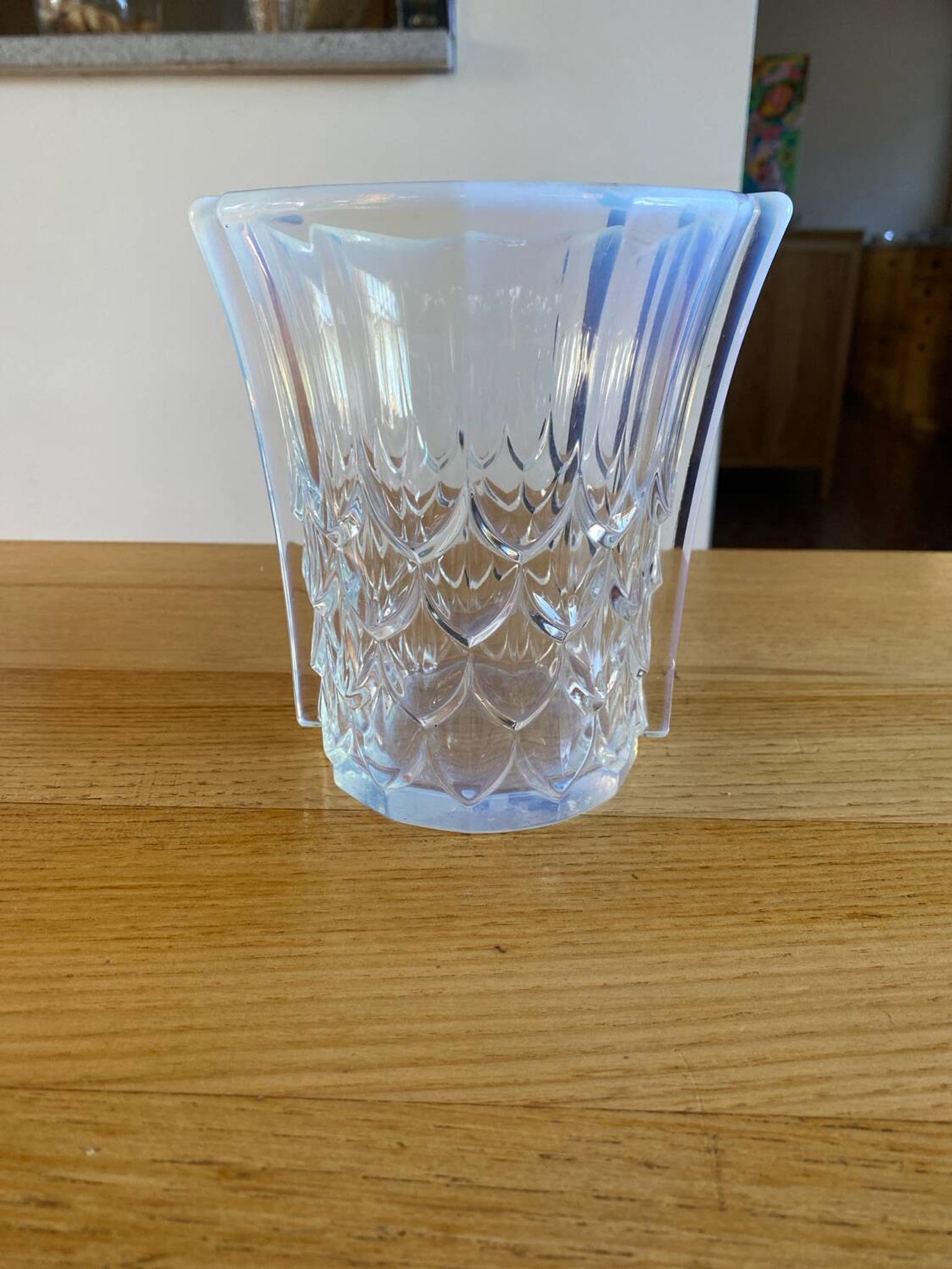 Blue iridescent glass vase