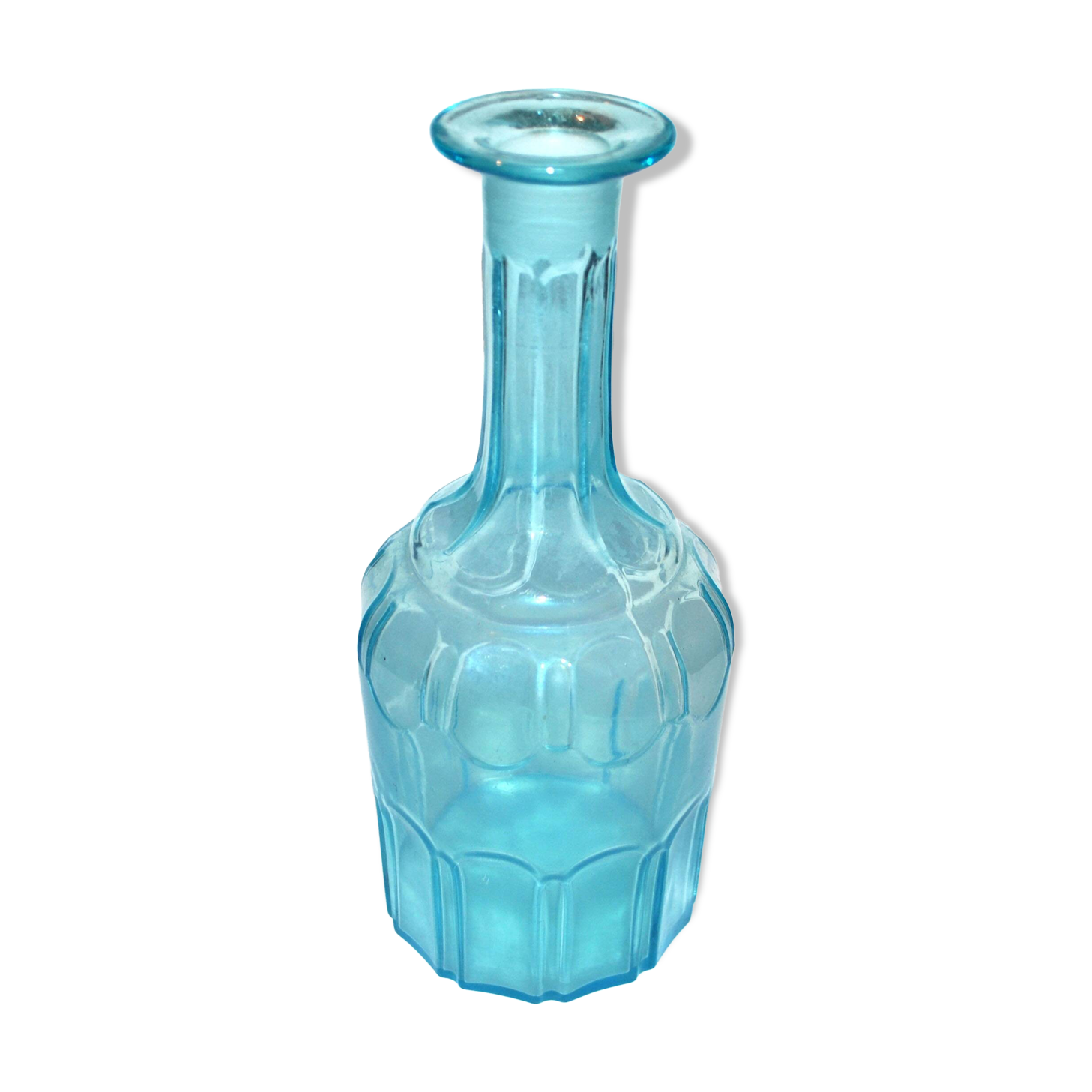 Vintage turquoise blue molded glass carafe 24cm