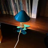Small blue-green metal mushroom clip lamp vintage night light