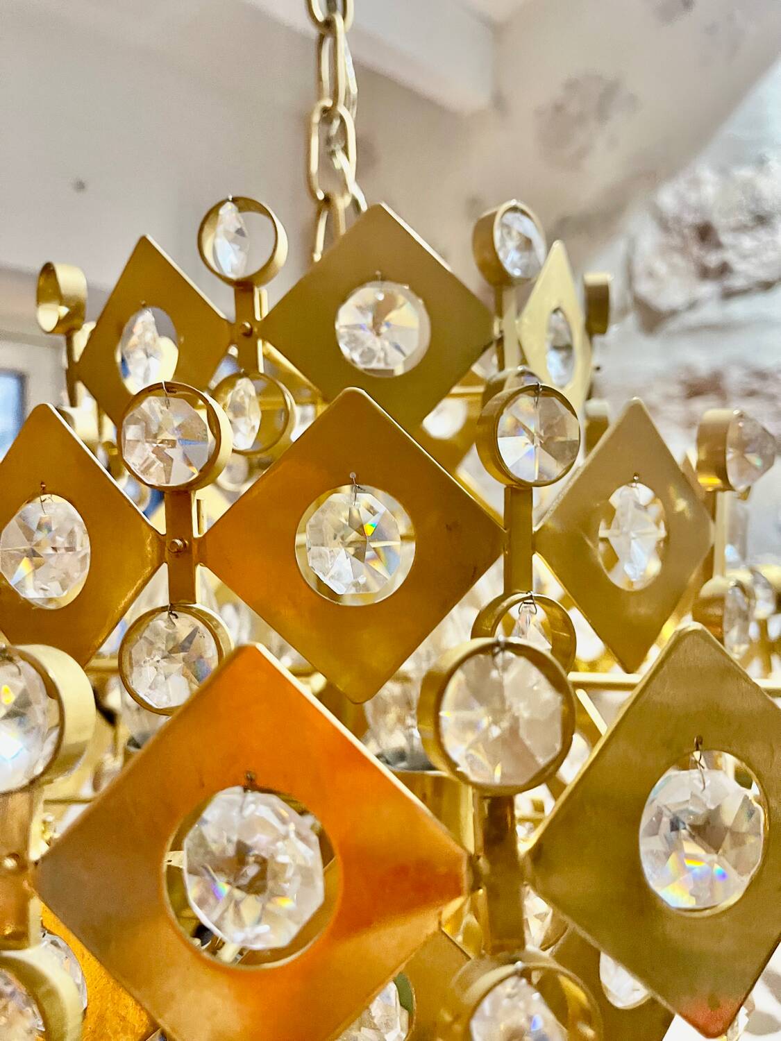 Brutalist Palwa crystal and gilt chandelier, 1960s