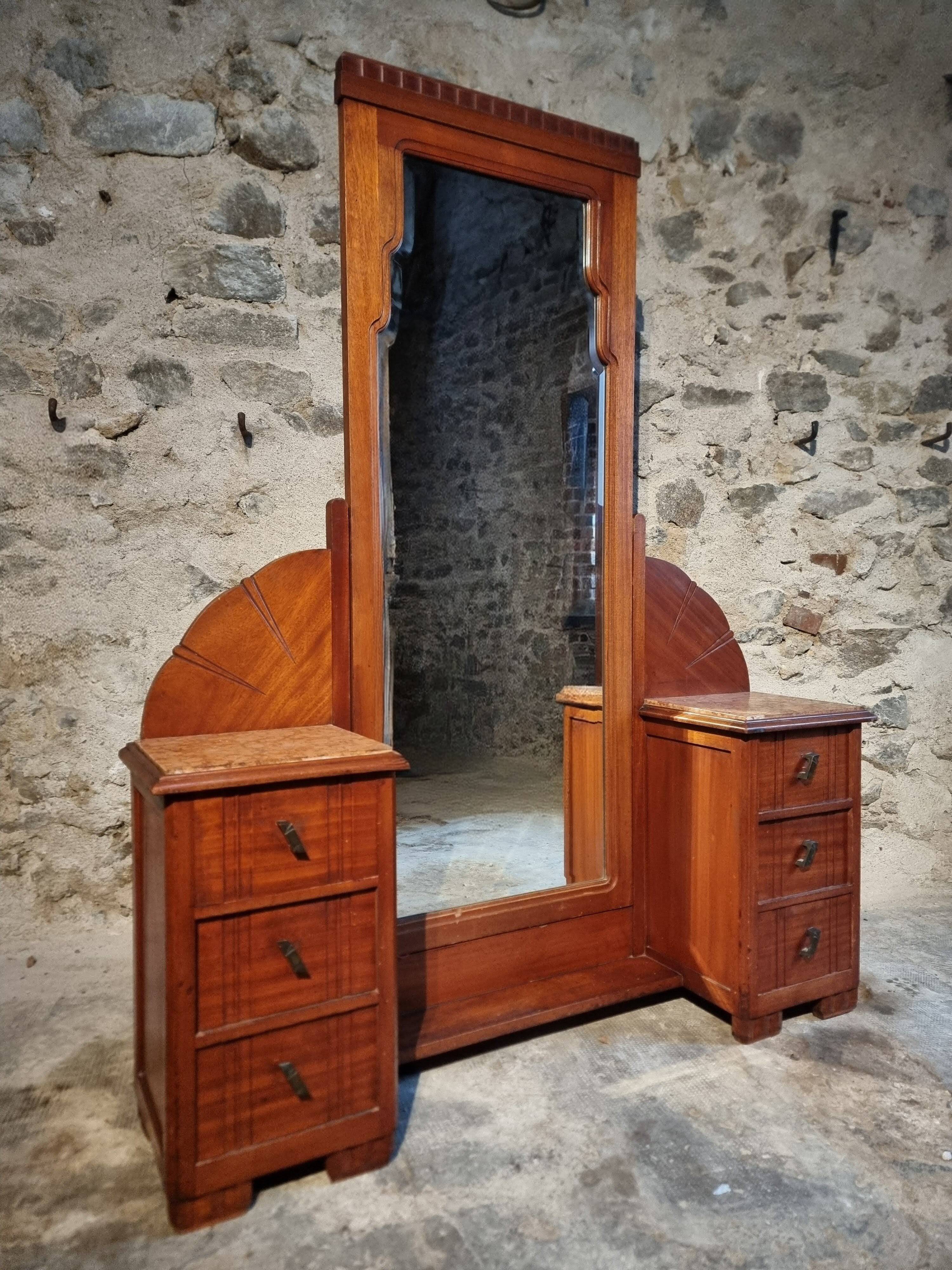 Art Deco mahogany dressing table with bevelled tilting mirror, France, 1920s–1930s.