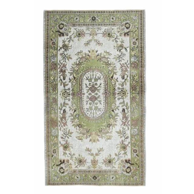 Vintage Turkish Oushak handmade wool cotton green area rug 108x225