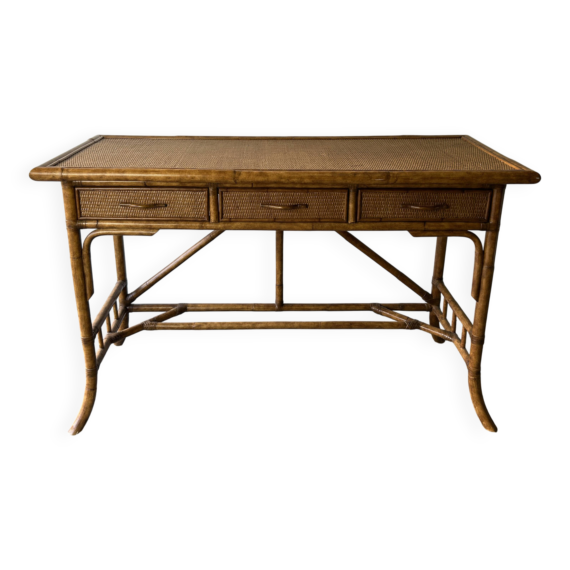 Vintage Mid-century bamboo rattan console table / writing table / desk
