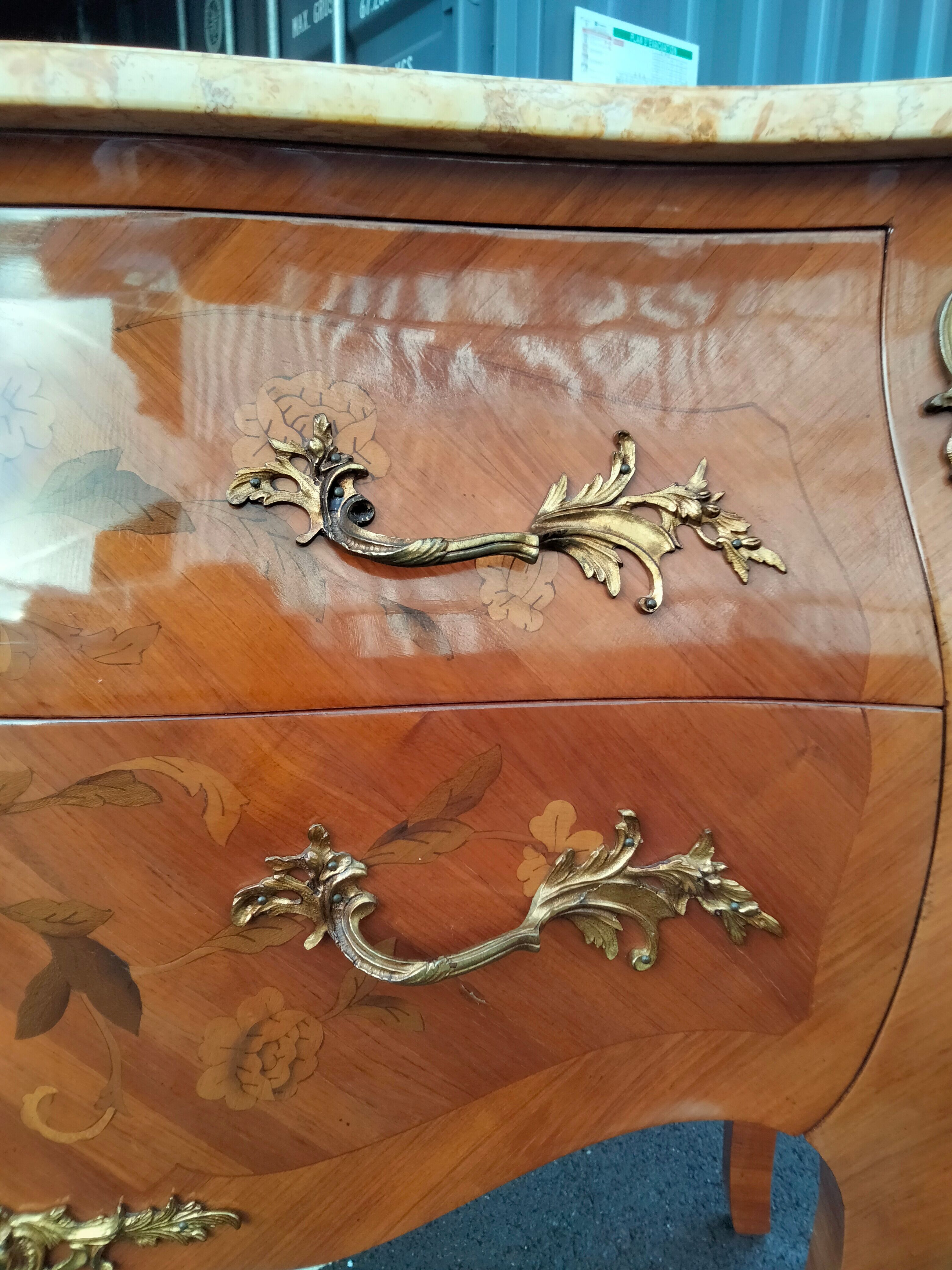 Commode ancien Louis XV marqueterie plateau marbre