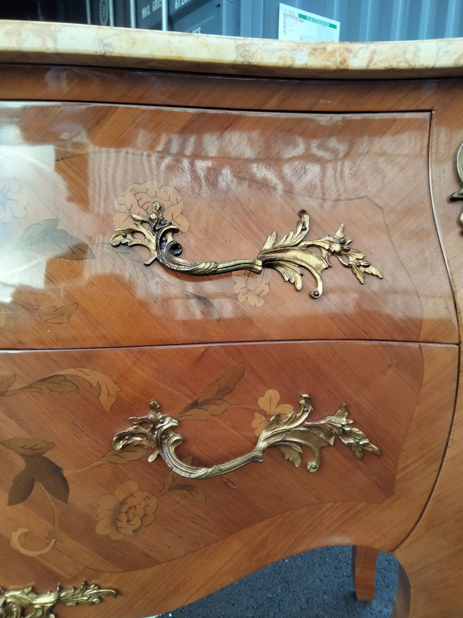 Commode ancien Louis XV marqueterie plateau marbre