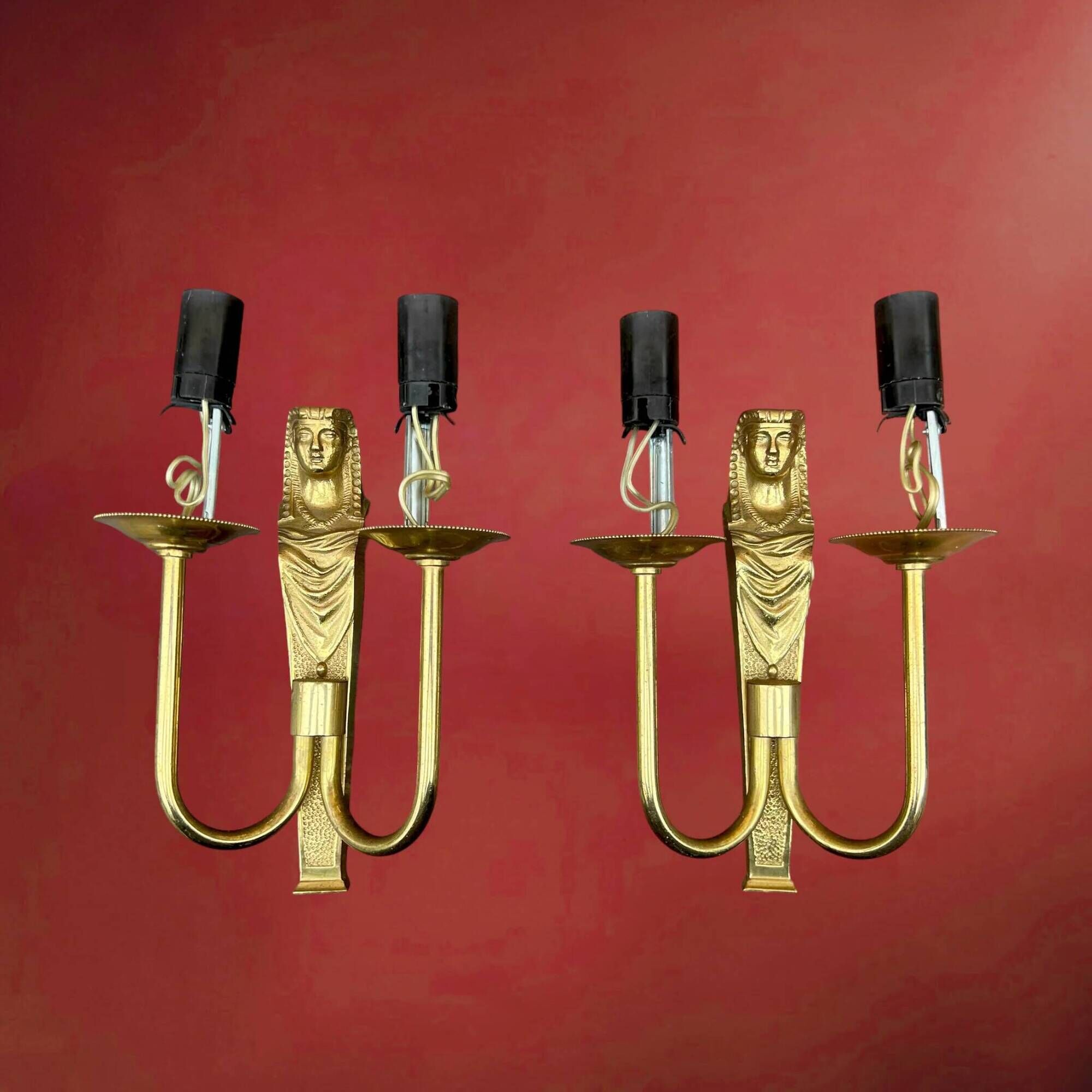 Pair of gilt brass wall lights in Empire style, Egyptian revival – 1940s-50s