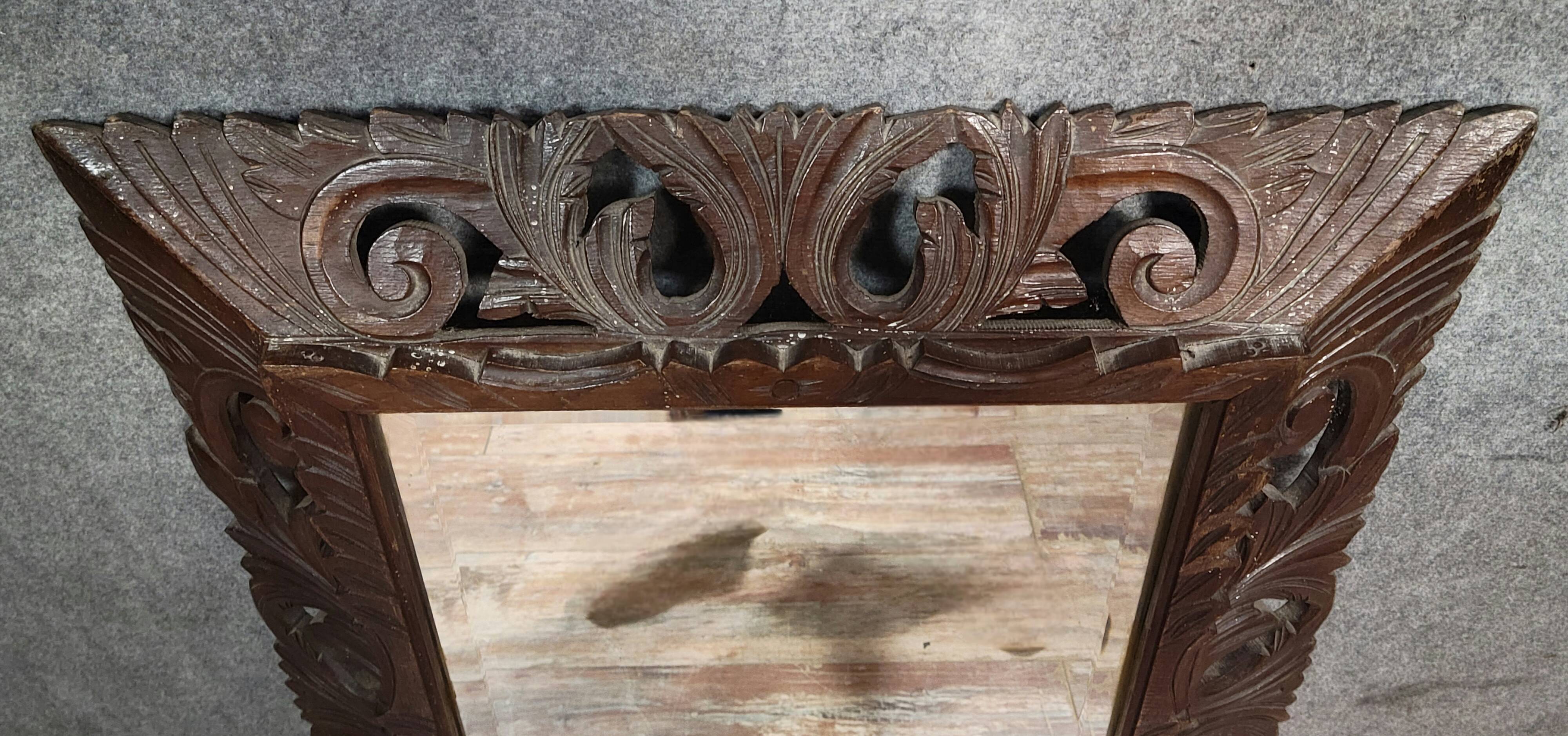 Antique 19th-century carved oak mirror