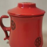 Teapot duo red ceramic asian black pattern with 2 cups