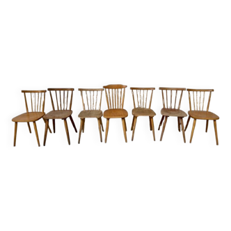 Série Lot de 7 anciennes chaises bistrot