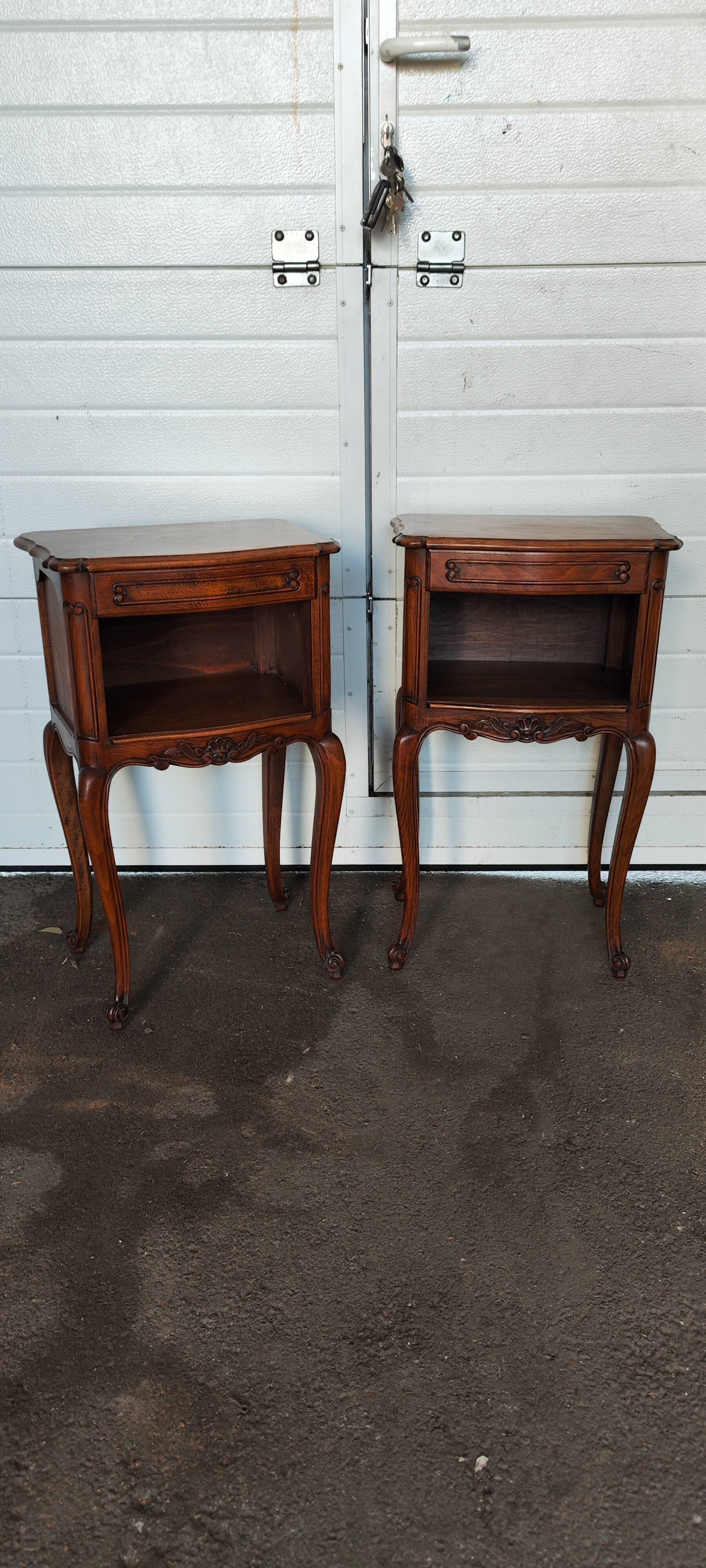 Pair of Louis XV oak bedside tables with one drawer