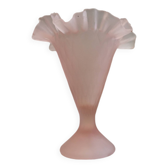 Ancien Vase Corolle en Verre Givré Rose Travail Italien Vintage Murano Empoli ??