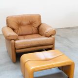 Pair of armchairs with cognac-colored pouf, "Coronado" model by Afra & Tobia scarpa for B&B It