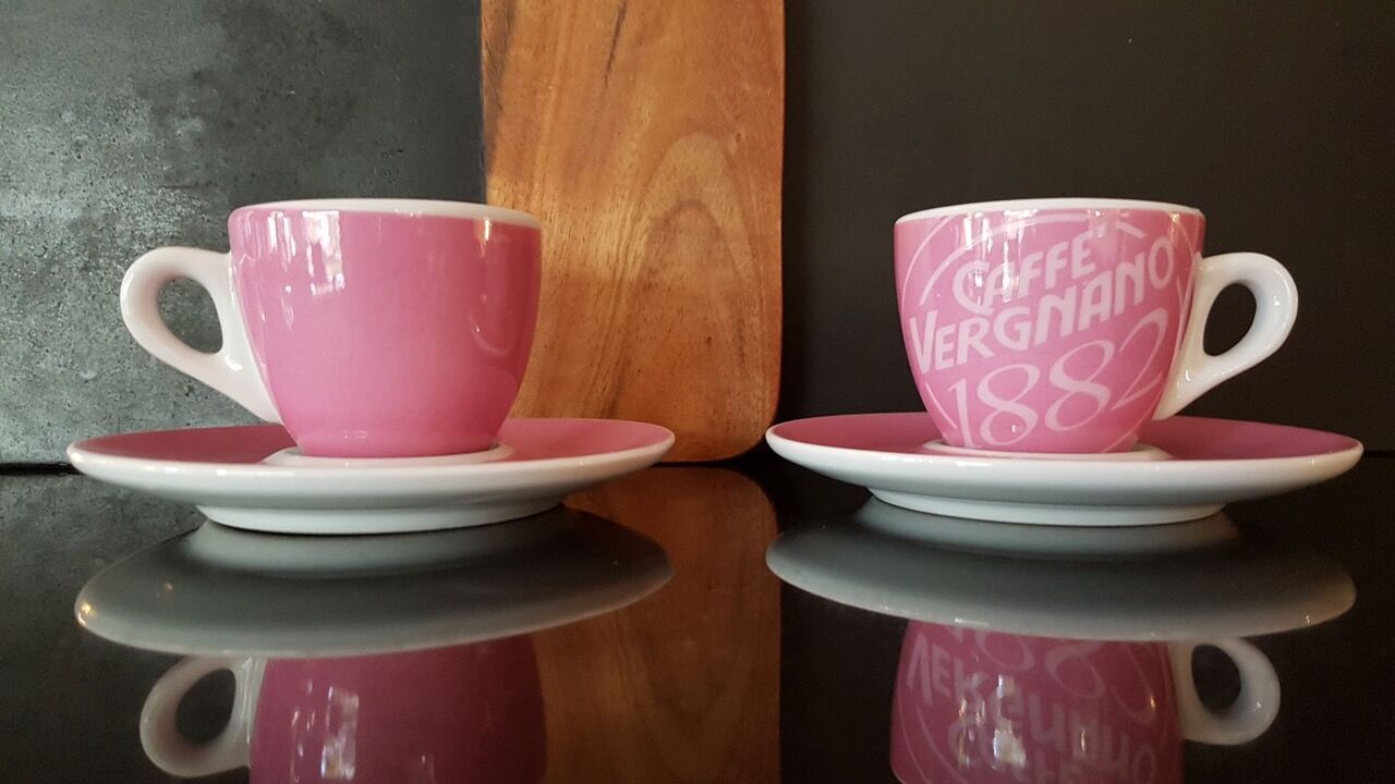 CAFFE VERGNANO 1882 Set of 6 Espresso Cups - Rose Porcelain Saucers
