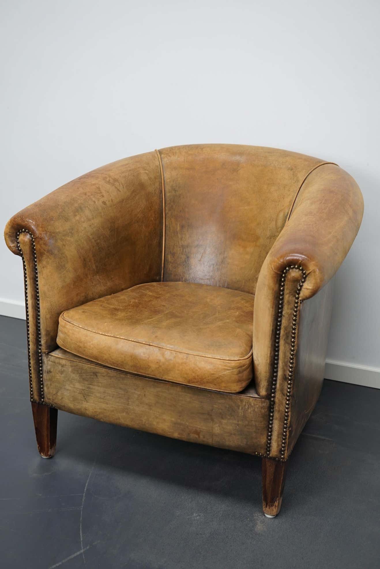 Vintage club chair in cognac-coloured leather Netherlands