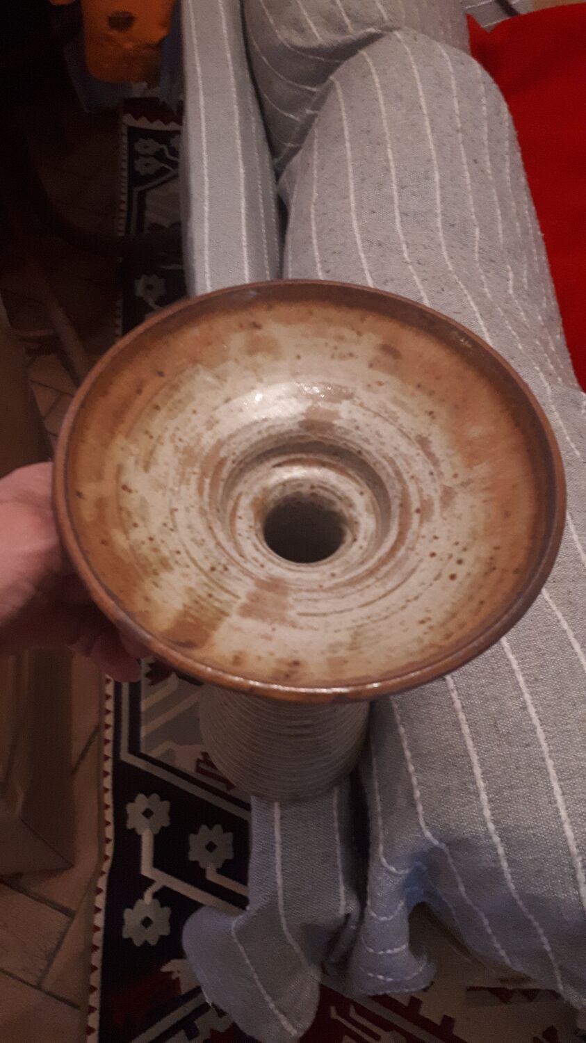 Large stoneware candle holder