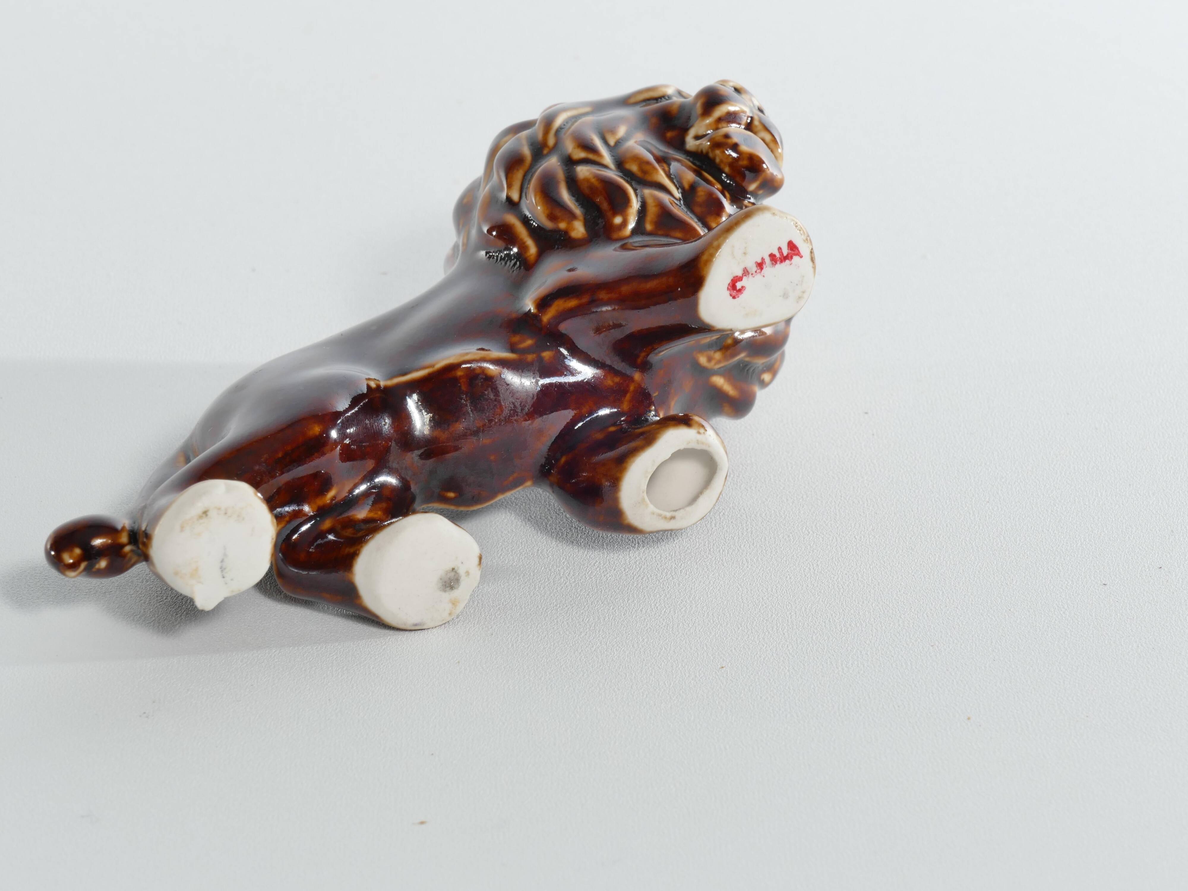 Mid-Century Modern Chinese Brown Glazed Lion Figurine