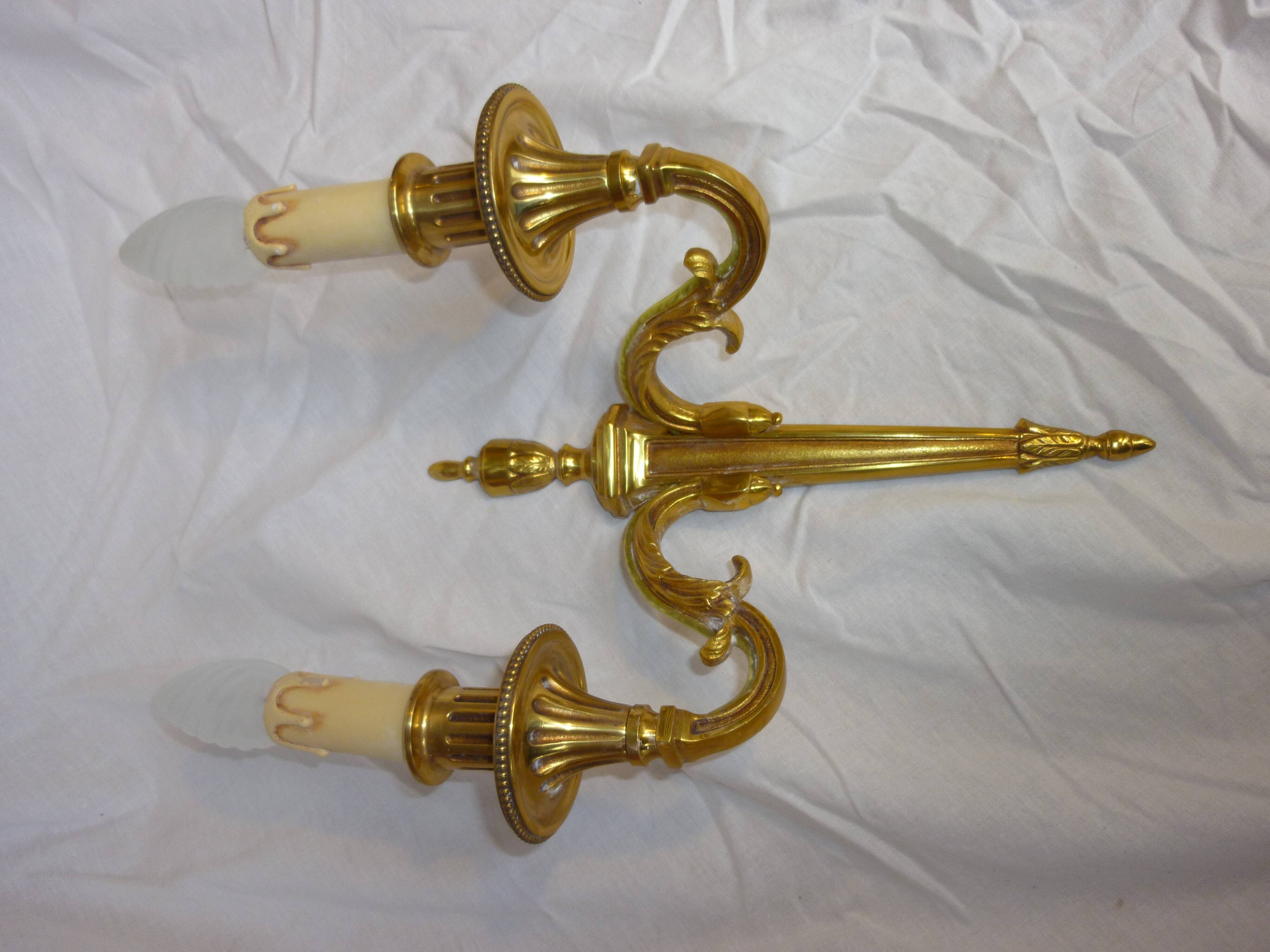 Pair of sconces Lucien Gau real brass