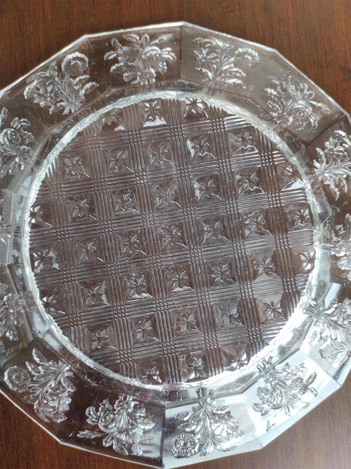 Plate on pedestal, moulded crystal baccarat model ronces | wild rose, 1900