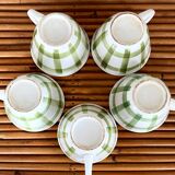 5 cups and saucers vichy 1950