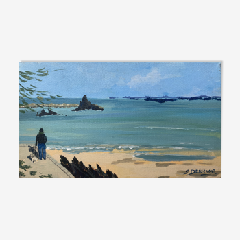 Tableau HST "bord de mer" Bretagne Marine signée S. Desurnont