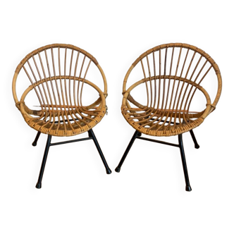 Pair of rattan armchairs for children