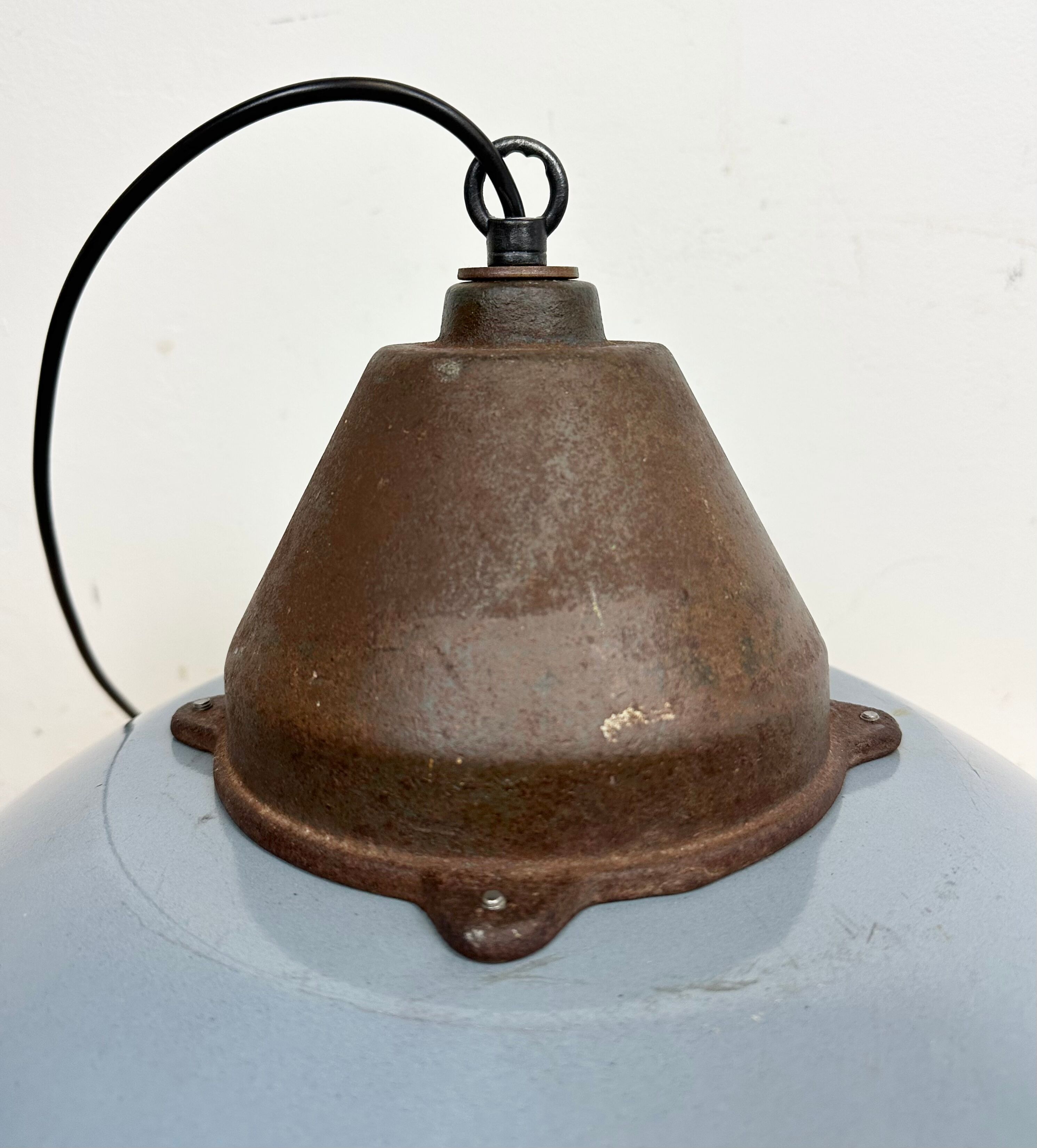 Industrial Grey Enamel and Cast Iron Pendant Light, 1960s