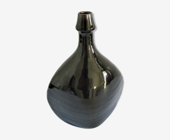 Vase grès émaillé noir les cyclades anduze par roland zobel