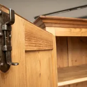 Antique German Pine Wardrobe with Hanging Rail and Shelf, Late 19th Century