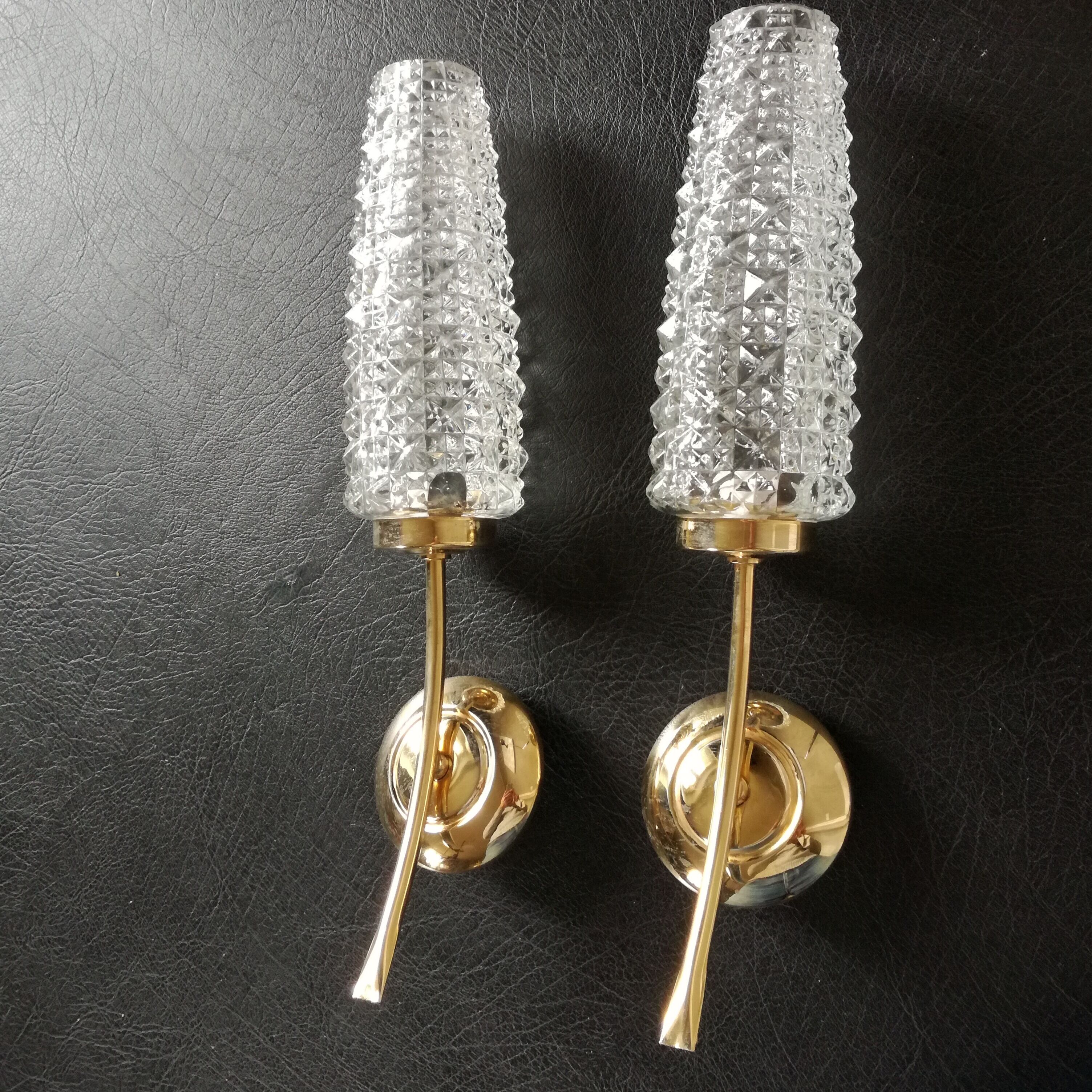 gold metal and glass sconces 1950