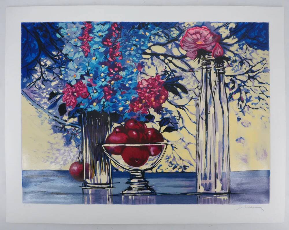 Michel Henry: Bluish still life, original signed silkscreen print