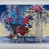 Michel Henry: Bluish still life, original signed silkscreen print